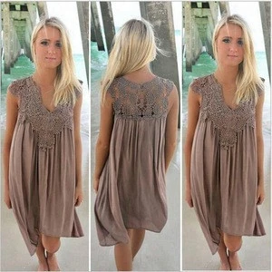 Wholesale summer chiffon lace skirts short sleeved loose beach dresses for women