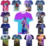 Wholesale Summer Fortnite Fashion 3D Printing Pink Alpaca Boys Short Sleeve Fortnite T Shirt