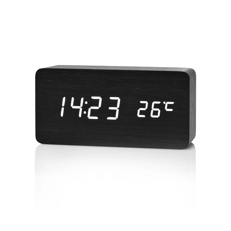 Wholesale Top Seller Horology Display Calendar Alarm Clock and Temperature Led Display Wooden Blue Red Green White Led Clock