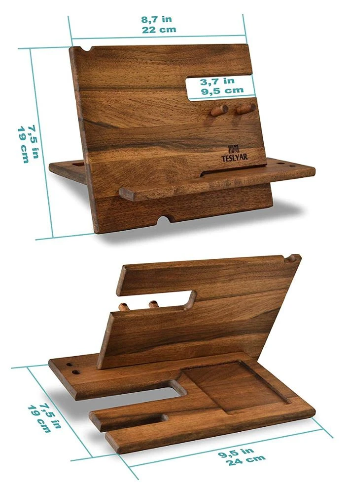 Wooden Phone Stand,100% Natural Solid wood, with Charging Dock,for Pen, Keys,etc