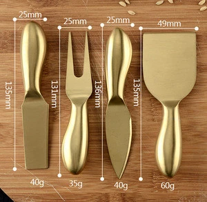 XYj 304 Stainless Steel Cheese Shaver Spreader Fork Gold Cheese Knife Set