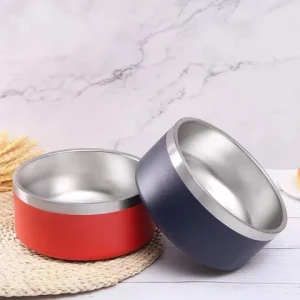 YOSHI Double Wall 42&64oz Dog Bowl with Non-Slip Rubber Base Vacuum Insulated Pet Food&Water Bowl Customizable Coating Container