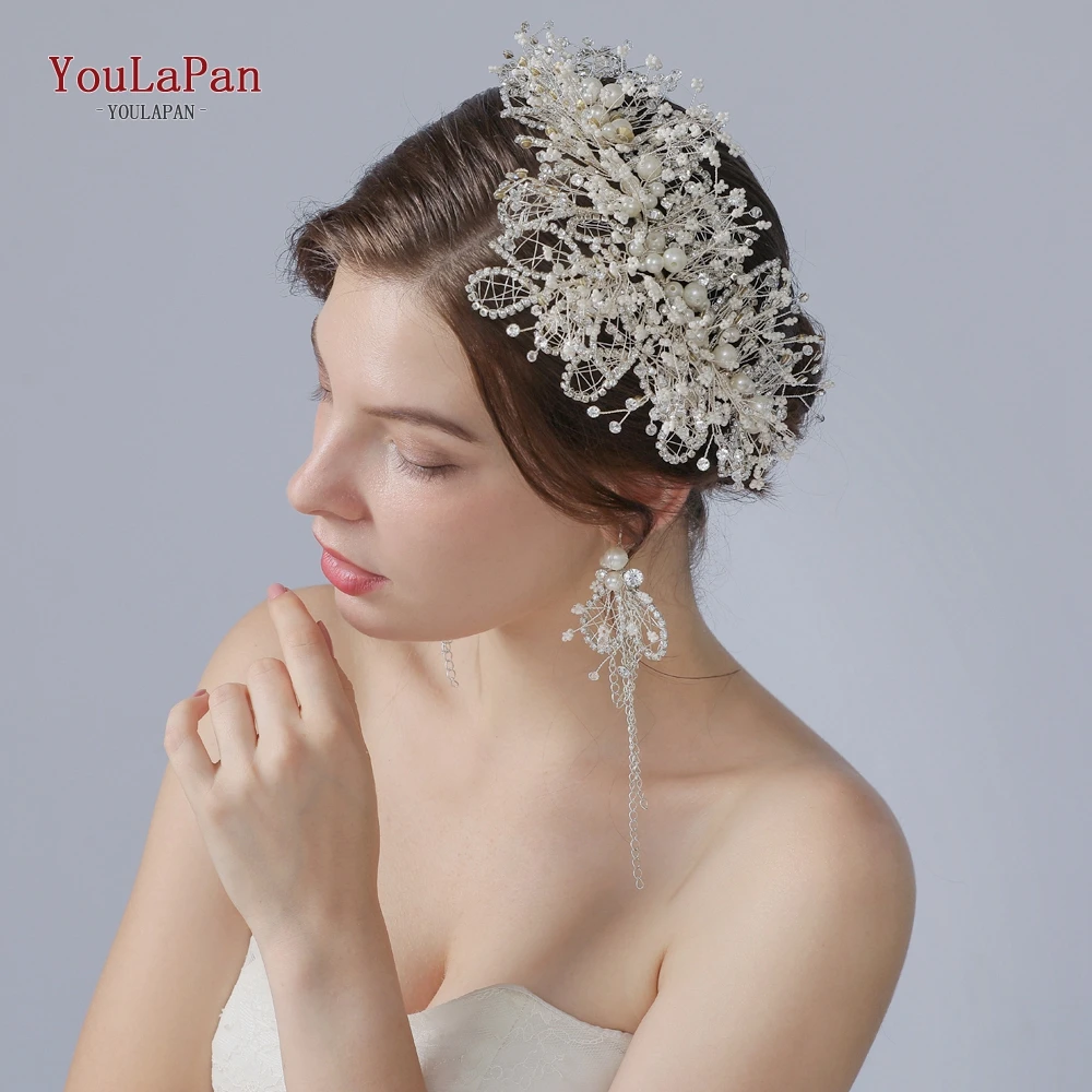 YouLaPan HP245 Luxurious Princess Style Earrings Set Hair Jewelry Silver Color Pearl Rhinestone Headpieces Wedding Tiara Crowns