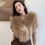 YR279A New Wholesale Fur Collar Raccoon Fur Shawl With Rabbit real fur shawl women