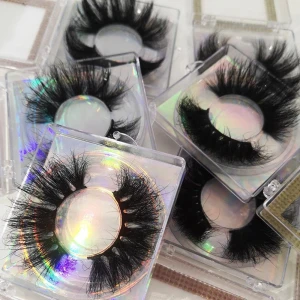 Premium 3D 5D Mink 25mm Eyelashes Private Label Strip False Eyelashes Wholesale 100% Real Mink Fur Handmade Lashes