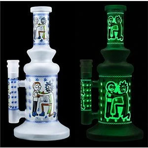 2021 Hot selling Wholesale Price 9.8" Rick & Morty Designs Luminous Water Smoking Pipe Glass Bong
