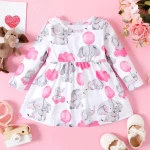 Toddler Girls Cotton Dress with Cute Elephant & Balloon Print