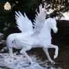 Wholesale hand carving life size outdoor ornament stone white marble horse statue with wings