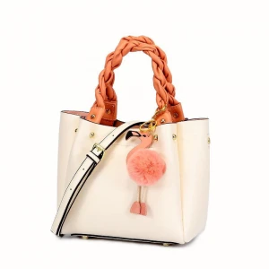 Korean Design Leather Lady Handbag with Cartoon Crane Key Ring Decoration