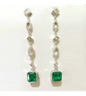 18K Emerald Earring Octagon 2.3 Cts