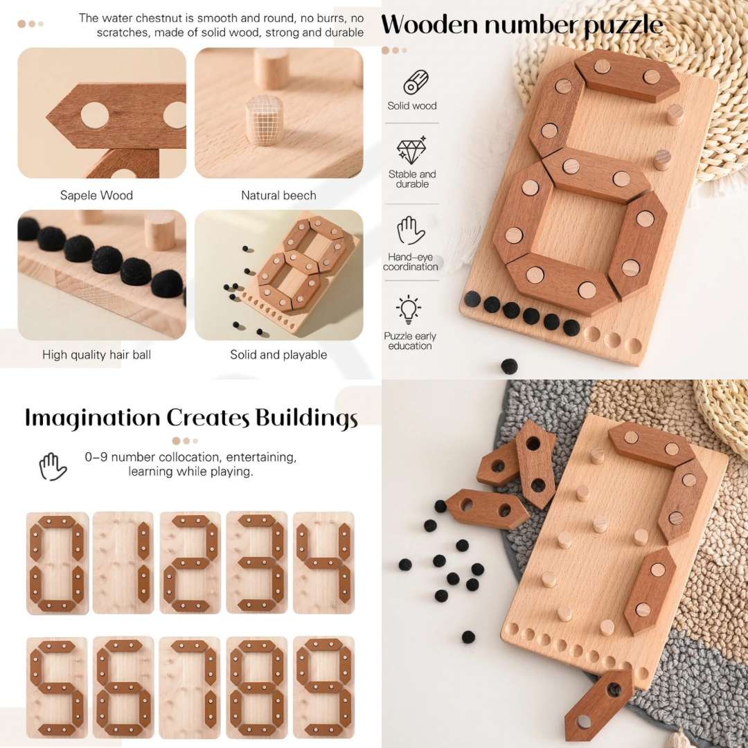 Buy Wooden Montessori Number Puzzle Board Game from Elegant Spend l.l.c ...