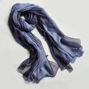 gradient navy blue silk chiffon long scarf