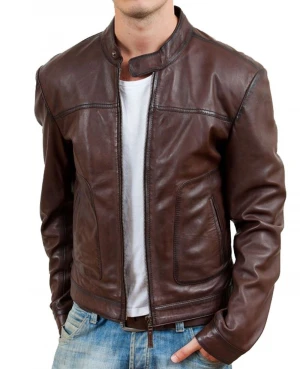 Customized 100% Cowhide leather motorcycle jacket for men, leather winter jacket motorcycle zipper men