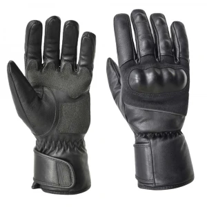 Black Color Leather Long Racing Gloves