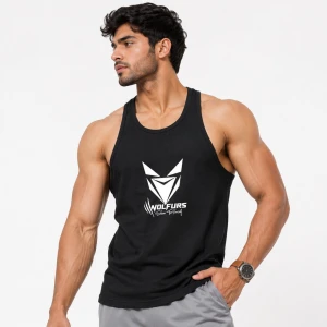 Breathable Men Open Neck Slim Fit Tank Top for Activewear