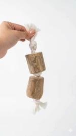 NATURAL COFFEE WOOD CHEW TOY WITH COTTON ROPE FOR DOGS