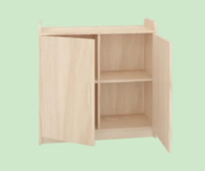 ZTX-DZ054 Solid Wood Double-Layer Storage Cabinet with Doors – Rubberwood Classroom Organizer, 900×300×800mm