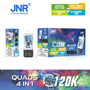 Wholesale JNR Quads 4in1 120K Indonesia 40ml 1800mAh 20mg Quad Chamber Dual Mesh HD Screen 4 Flavors Bulk Price
