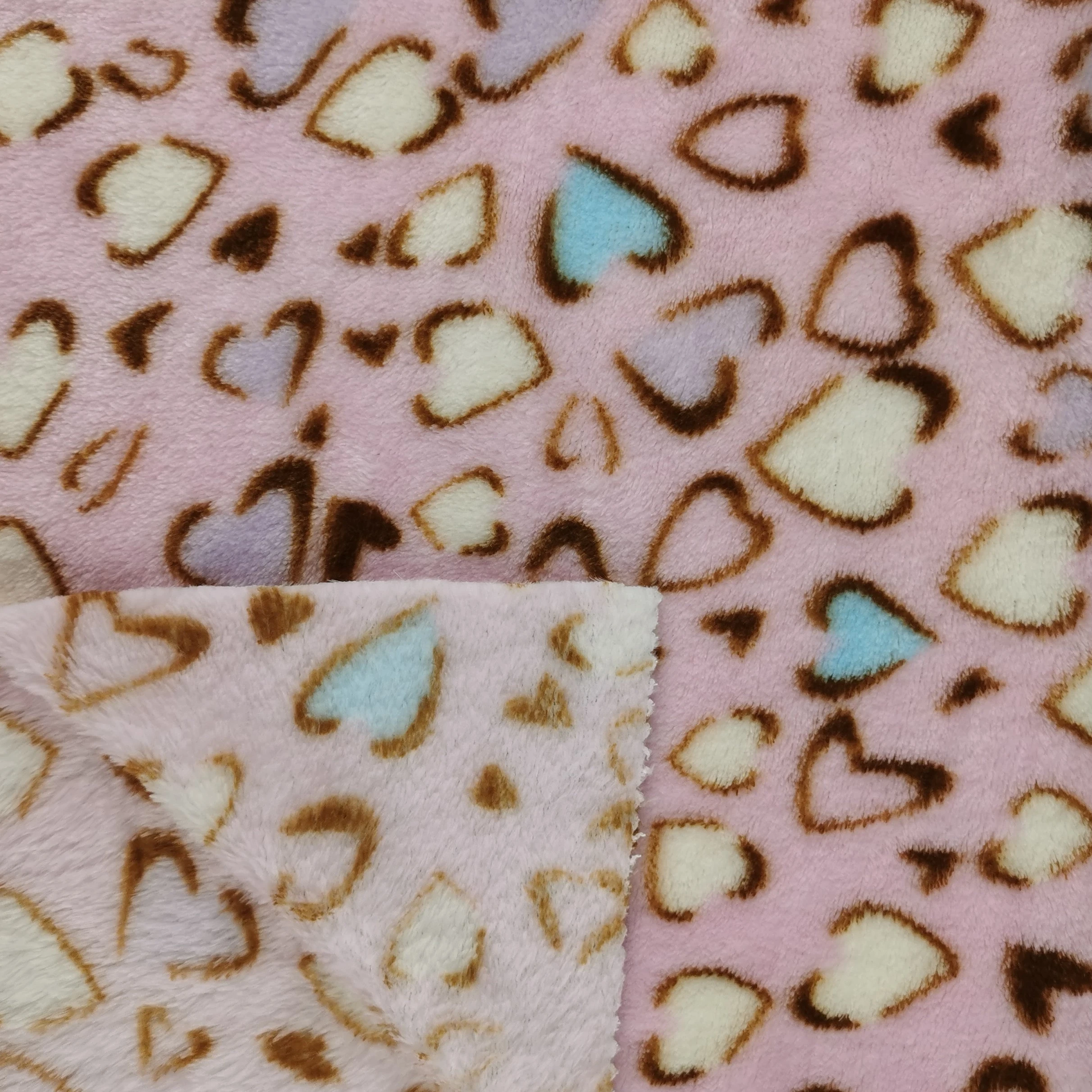 100% polyester knit heart partten printed polyester fabric coral fleece fabric