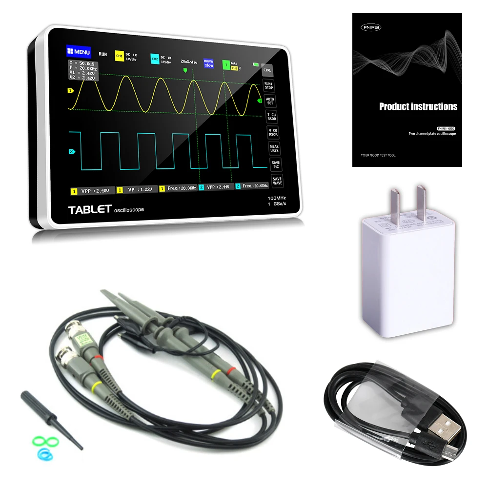 1013D Digital Oscilloscope 2 Channel 100MHz Bandwidth 1GSa / s USB Sample Rate Oscilloscope with Color TFT LCD Touch Screen
