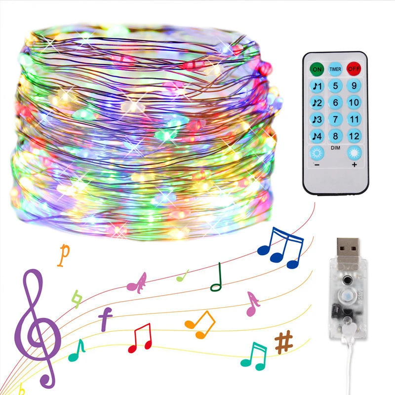 10M USB Sound Activated LED Music String Light Garland Christmas Decor 8 Function Party Holiday Lighting