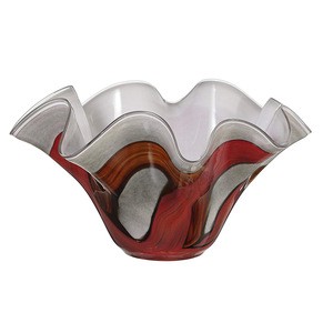14&#39;&#39; Dia Glass Bowl &#39;&#39;Synergy&#39;&#39; Pattern, Fruit Bowl w/ Abstract Pattern, Decor Candy Vase, Decorative Centerpiece Vase
