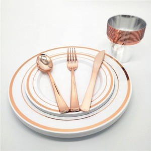 150 Pieces Disposable Rose Gold Dinnerware Set
