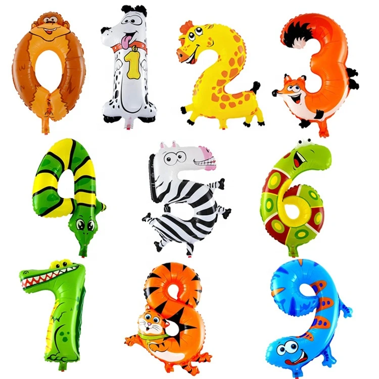 16 Inch Small Animal Number Aluminum Film Balloon 0-9 Cartoon Childrens Birthday Decoration Balloon