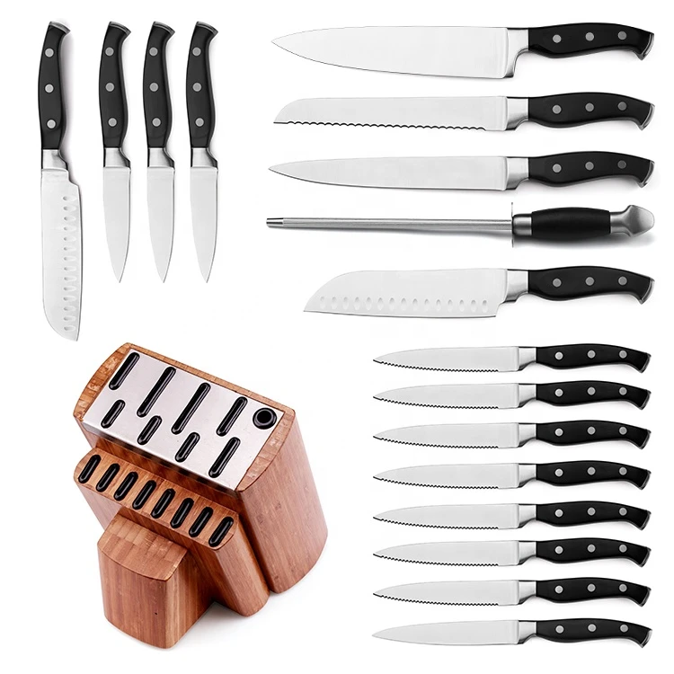 17 Piece  Kitchen Knife Set with Block and Sharpener Forged Triple Rivet Stainless Steel Knife Block Set