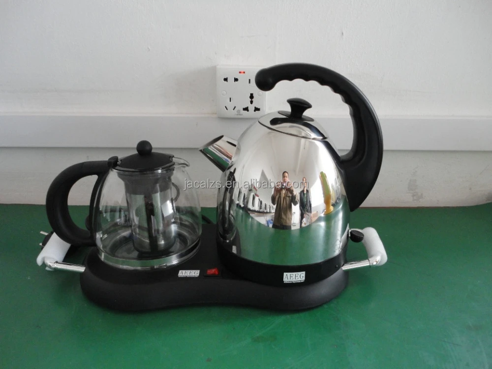 1.7L Electric stainless steel cordless kettle tea set with 0.8L glass teapot stainer keep warm