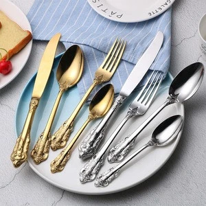 18/10 Stainless Steel Cutlery Gold Or Silver Palace Style Luxury Knife Fork And Spoon