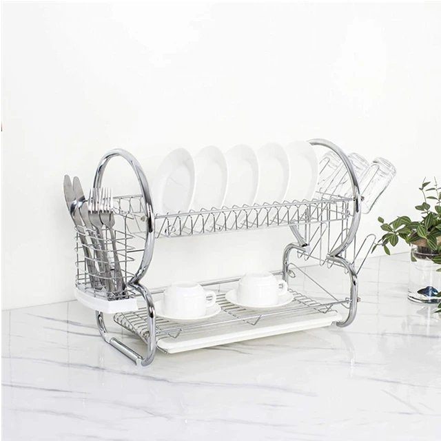 2 Tier Dish Drying Rack,Chrome Dish Rack With Wire shelving Dish Drainer Rack