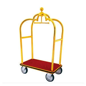 201 Stainless Steel Titanium Gold Powder coated hotel luggage cart for luggage carrying