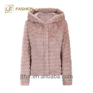 2018 New Style china made Rex rabbit faux fur Slim with hood Cute ladies coat winter fashion salable women faux fur jacket