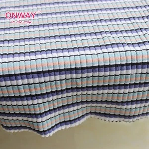 2020 summer yarn dyed rib rainbow stripe knitted cotton polyester spandex fabric