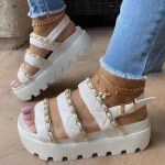 2021 Slippers For Ladies Large Size Medium Heel Light Hand-woven Retro Slippers Women Ladies Sandals