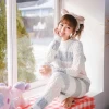 2021Striped Pajamas Service Suit New Retro Soft Solid Color Long-sleeved Warm Home Japanese Autumn and Winter Ramie Wool Ladies
