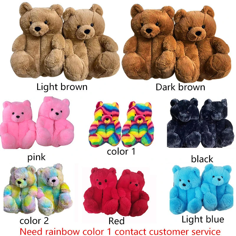 22 Colors For Options  New Designer Cheap Bear Slippers Fashion  Indoor Lady Shoes Women Household  Animal Fluffy Plush Slipper