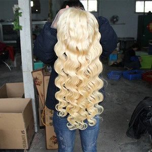 24inch Brazilian Virgin Hair body wave 613# blonde full lace wig