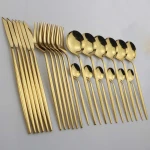 24pcs Gold Dinnerware Set Stainless Steel Tableware Knife Fork Spoon Flatware Set Dishwasher Safe Cutlery Set Gift Box