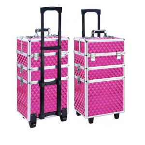 3-in-1 Professional Makeup Rolling Case Cosmetic Trolley Box