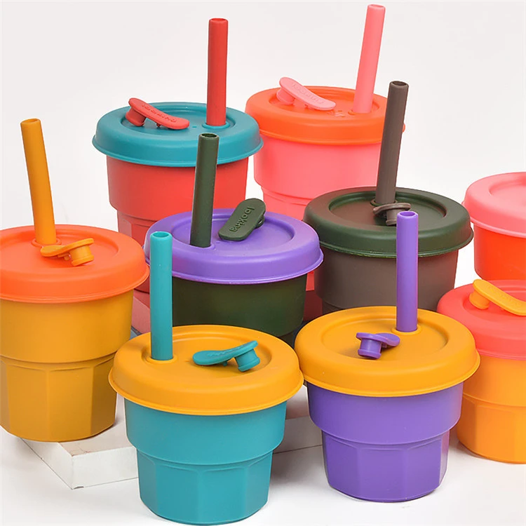 400ml High Quality Food Grade Custom Designer Adult Silicone Water Cup Colorful Straw Cup