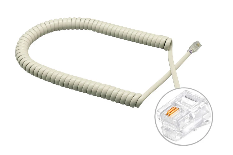 4P4C RJ9 to RJ9 Telephone spiral Coiled cord