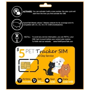 $5 GPS Tracker SIM Card - Dog Cat Pet Fur Tracking Device - Compatible With 2G 3G 4G NB IoT GSM wearable - Roaming Available