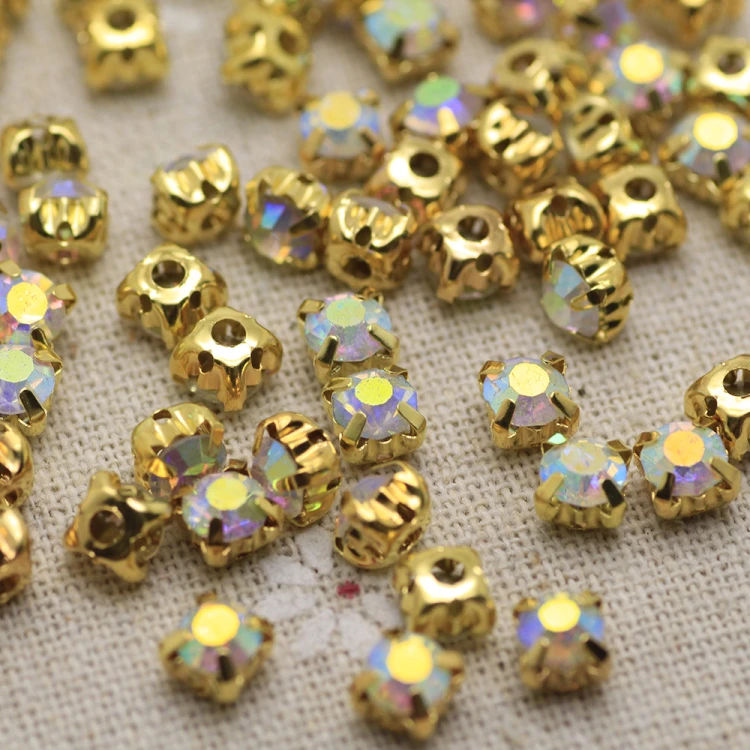 6mm SS30 Mix Color  Mix color Gold Base Sew On Stone With Claws Plated Setting Chatons Crystal Glass Stones Dress Decoration