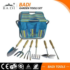 6pcs sets folding garden tools set with hand tools /carry bag and folding chair