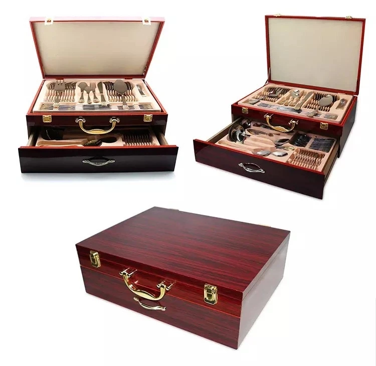 72pcs promotion dinner knife fork spoon set gift with wood box stainless steel cutlery set with gift box