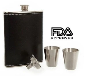 8oz Hip Flask Gift Set Premium Stainless Steel Leather Wrapped Hip Flask