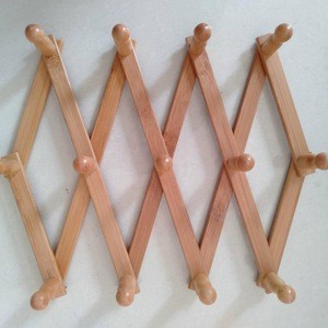 Accordion Style Bamboo Wood Expandable Wall Racks - Each Has 13 Pegs For Hat, Cap, Belt, Umbrella Coffee Mug Jewelry Hanging