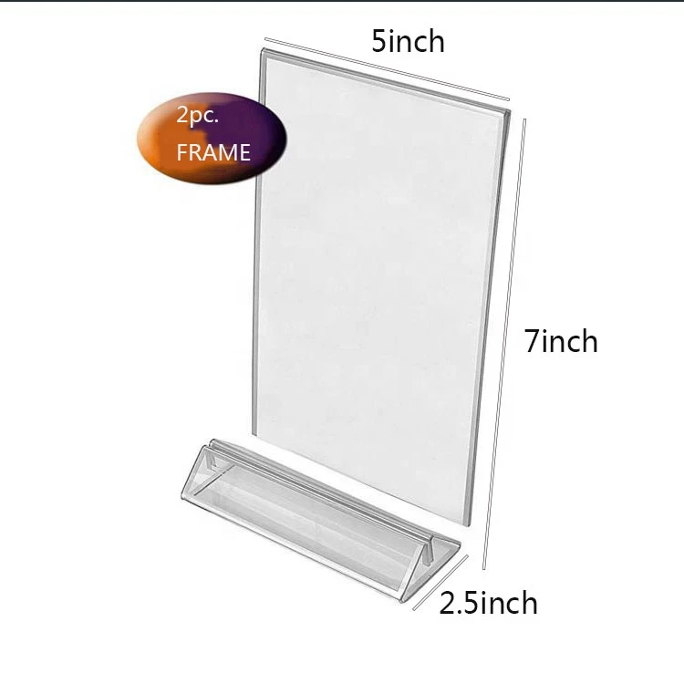 Acrylic Sign Holder 5 x 7 T Shaped Double Sided Silver Photos Menu Holders